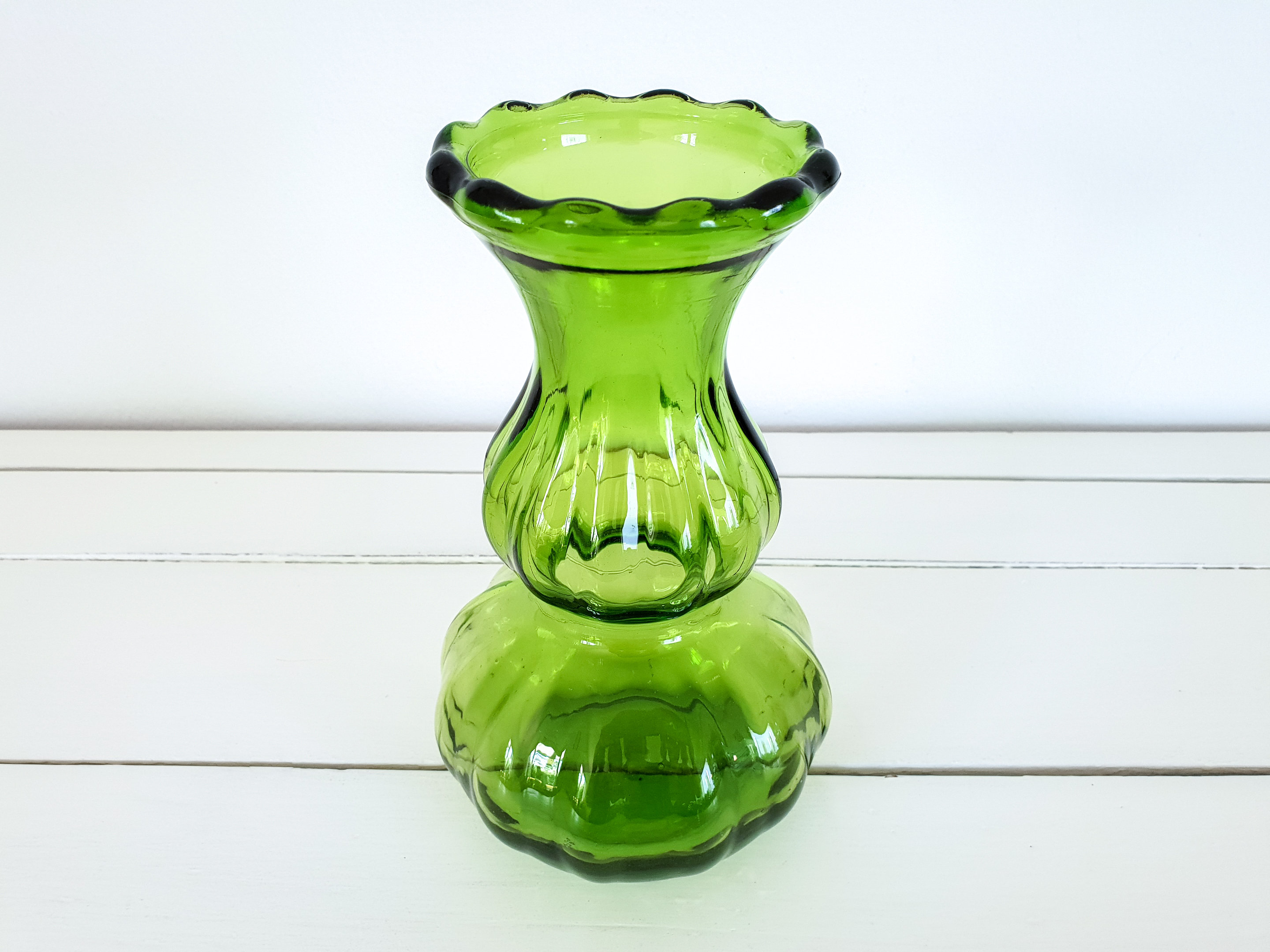 Vintage green glass Art Deco vase • retro green pressed glass vase • arched glassware • boho Vintage green glass Art Deco vase • retro green pressed glass vase • arched glassware • boho