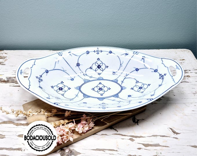Vintage Saks serving dish | Oval ceramic platter with Saxony blue pattern | Farmhouse kitchen decor 1950s