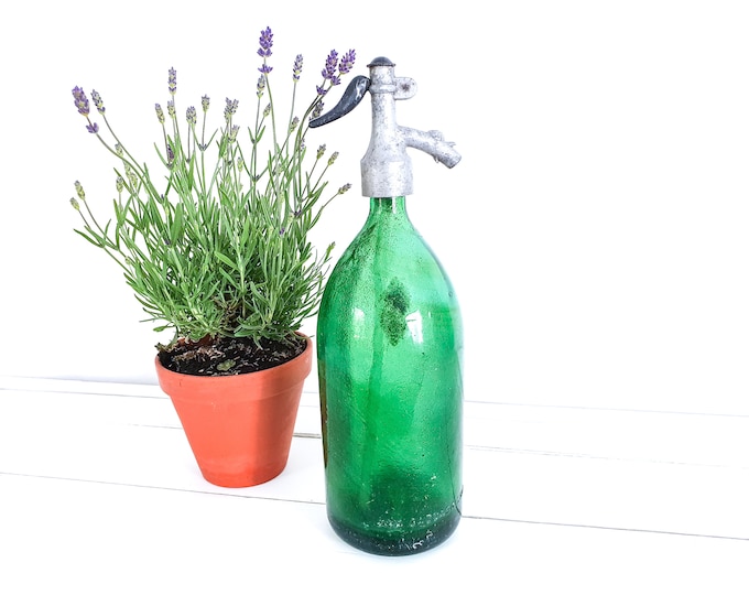 Vintage green glass soda syphon bottle • Seltzer syphon bottles • vintage green glassware • glass soda bottle • home decoration accents