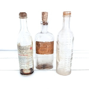 Vintage French pharmacist bottles (set of 3) • old bottles with original label • antique French decoration • vintage glass bottles
