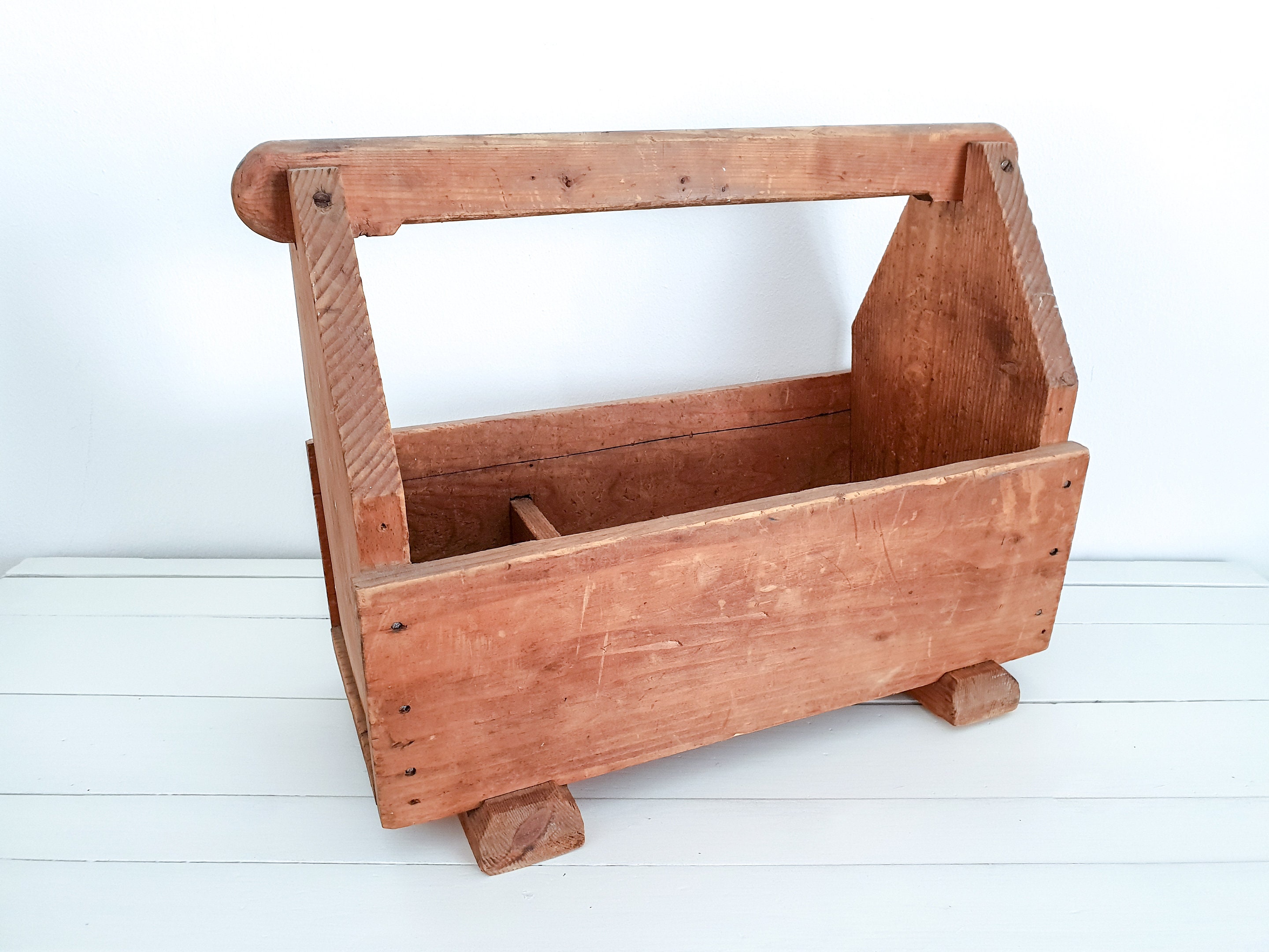Vintage wooden tool box with handle • vintage carpentry box • wood storage box • old box with