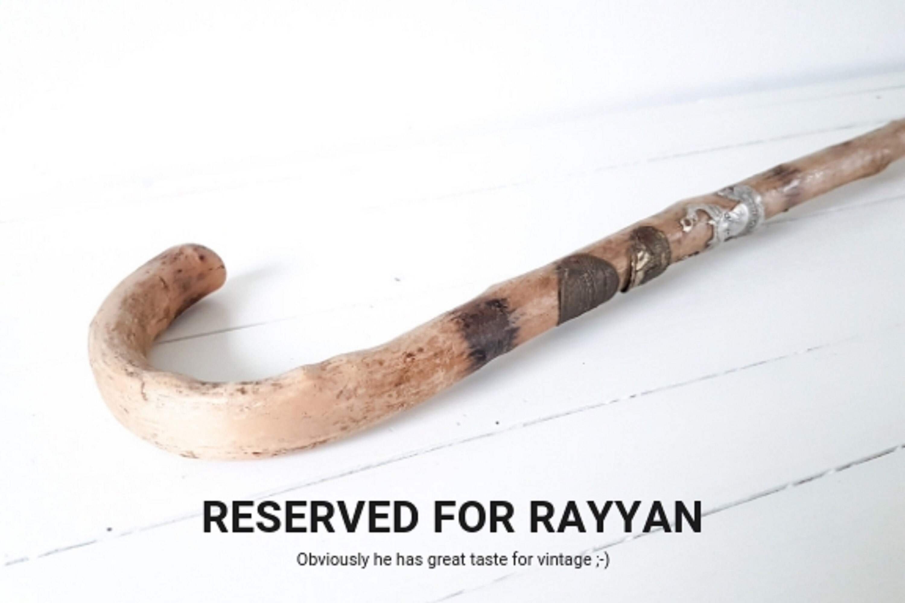 Old Wooden Cane With Metal Shields Vintage Mountain Walking