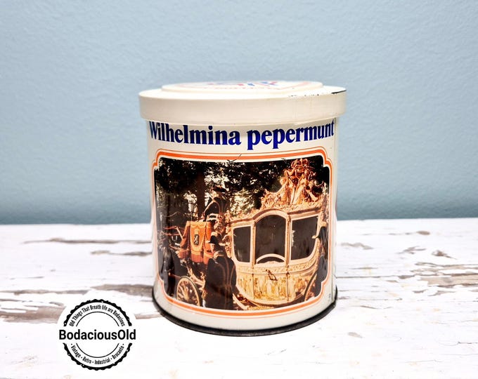 Vintage Dutch Queen Wilhelmina Peppermint Tin | Dutch Memorabilia Royal Fortuin Peppermint Canister from 1977