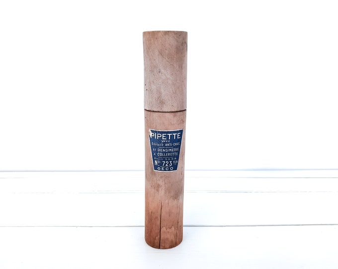 Vintage wooden tube pipette • old laboratory stuff • vintage pharmacy pipette tube • wooden home decorations • storage case