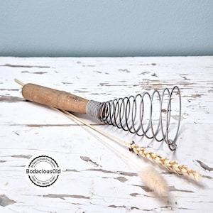 Vintage Metal Wire Whisk with Wooden Handle | Rustic French Kitchen Decor