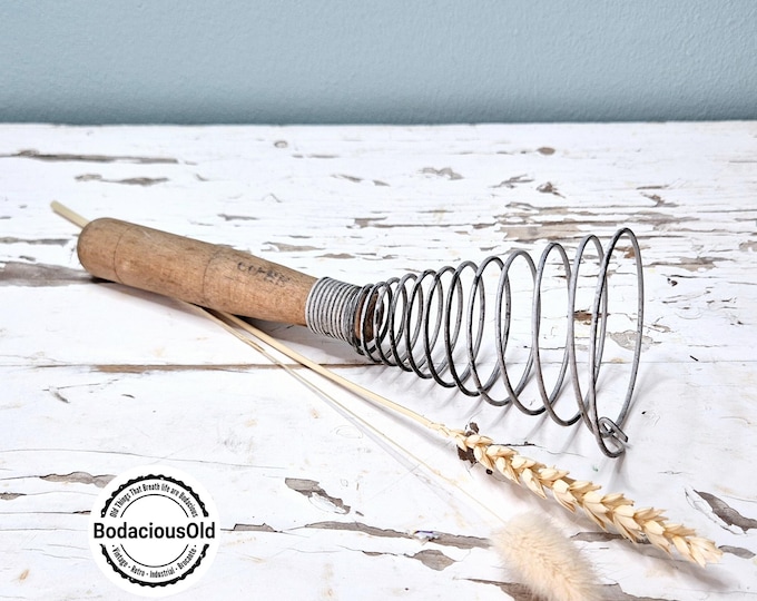 Vintage Metal Wire Whisk with Wooden Handle | Rustic French Kitchen Decor