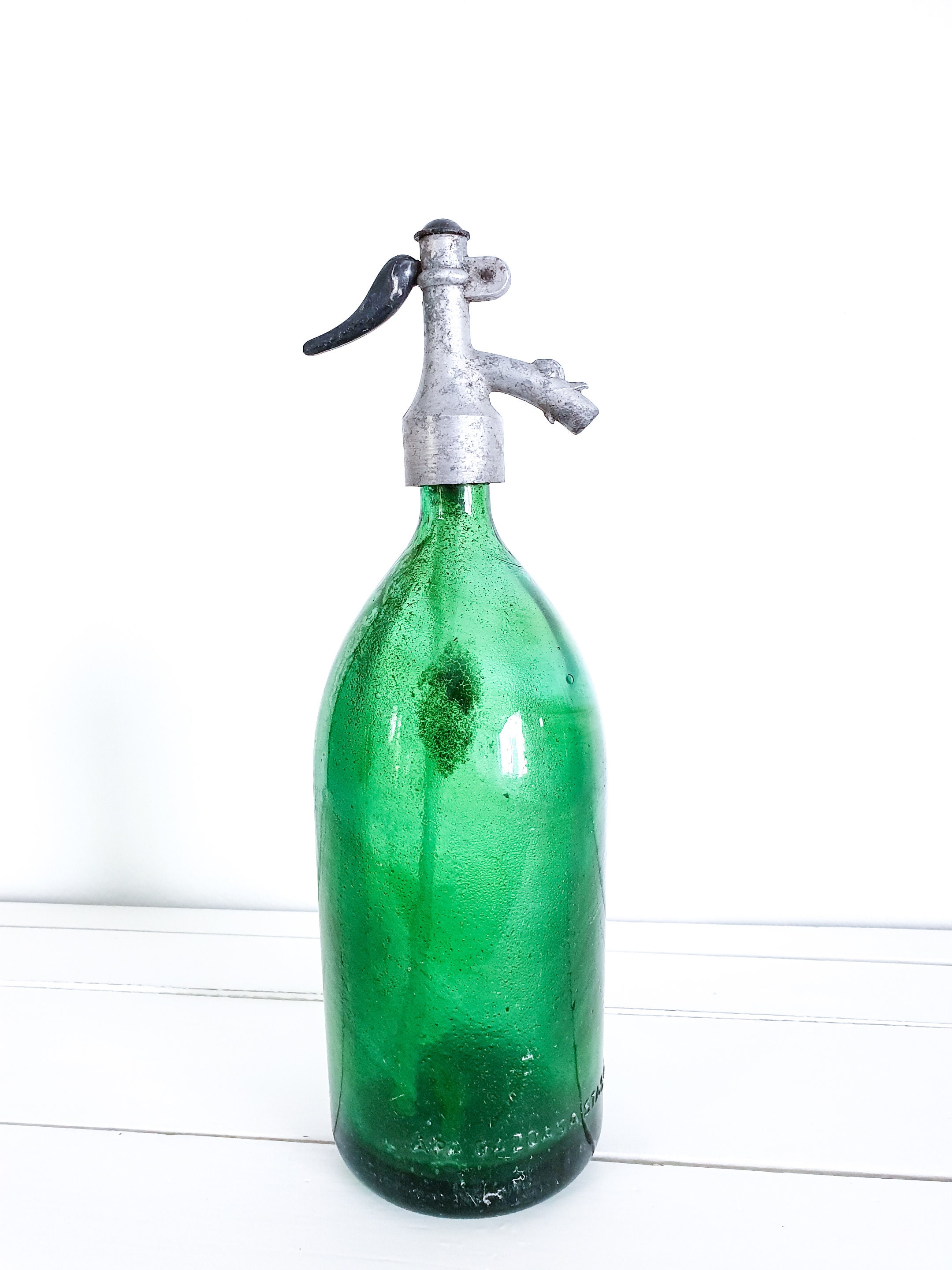 Vintage green glass soda syphon bottle • Seltzer syphon bottles • vintage green glassware