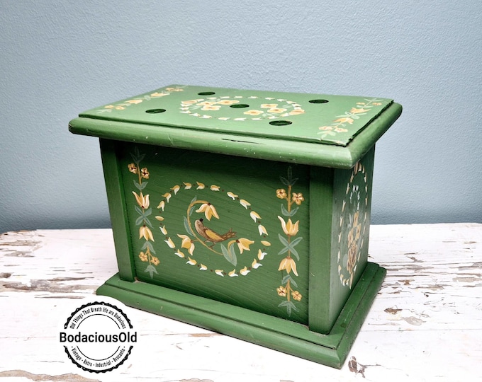 Vintage Hand-Painted Wooden Foot Stove | Unique Farmhouse Home Decor