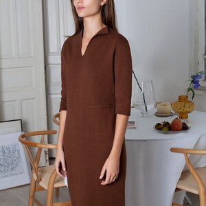 Minimalist Brown Dress, Knit Dress, Cocktail Dress, Organic Cotton Dress, Sheath Dress, Fall Dress, Wear to Work, Mother of the Bride Dress Brown