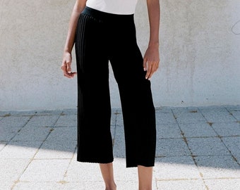 Black Pleated Pants, 100% Cotton Pants, Flare Pants, Wide Leg Pants, High Waisted Trousers, Minimalist Pants, Women's Summer Clothing