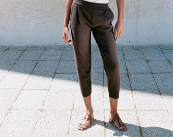 Tapered Pants, Elegant Brown Pants, Office Pants, Minimalist Pants, Handmade Pants, Natural Cotton Pants, Yoga Pants, Women's Clothing