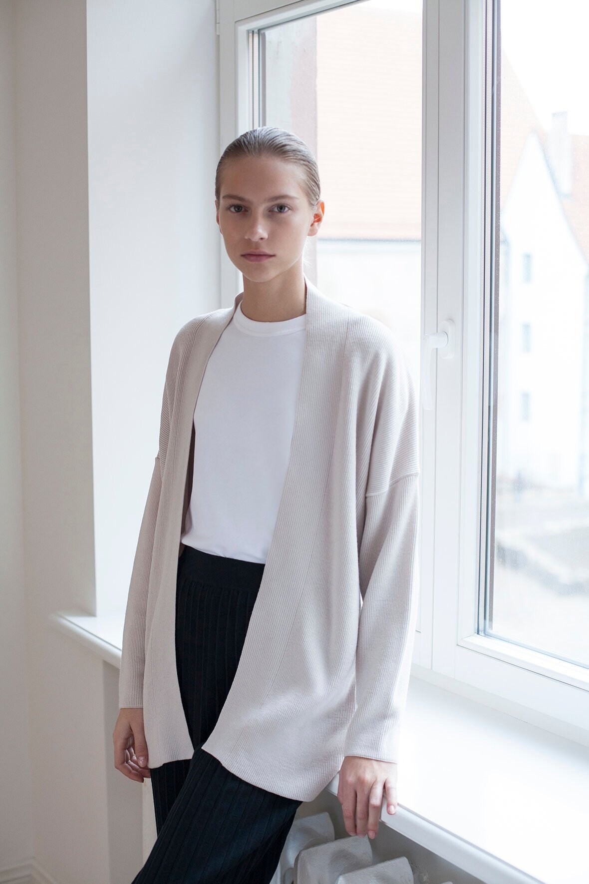 Women's Ivory Merino Wool Long Cardigan 