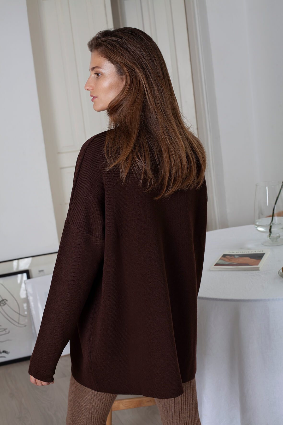 Women's Chocolate Brown Cardigan Merino Wool Open Etsy