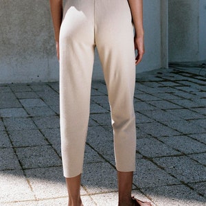 Beige Pants, Elegant Tapered Pants, Office Pants, Minimalist Pants, Casual Pants, Yoga Pants, Urban Trousers, Wear to Work, Women's Clothing image 2