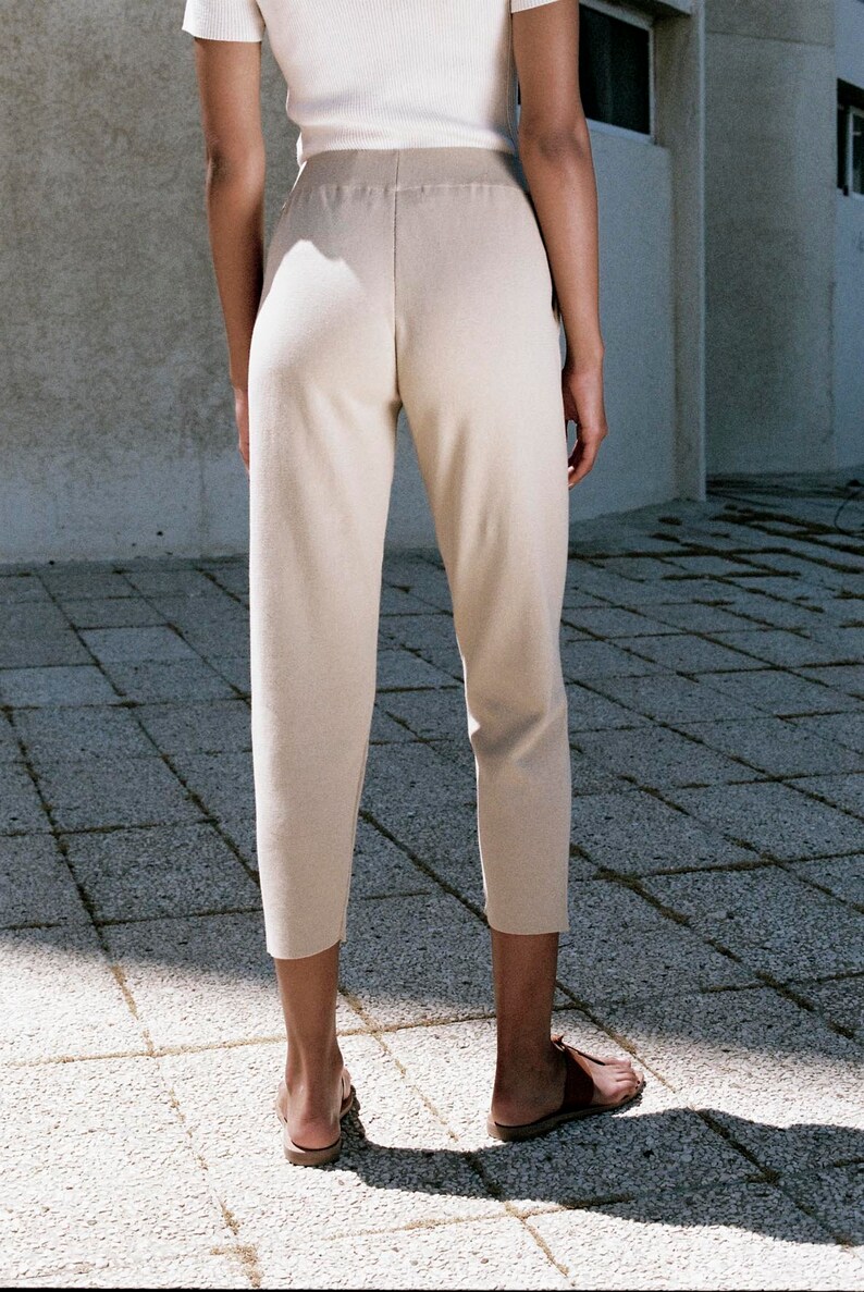 Beige Pants, Elegant Tapered Pants, Office Pants, Minimalist Pants, Casual Pants, Yoga Pants, Urban Trousers, Wear to Work, Women's Clothing image 2