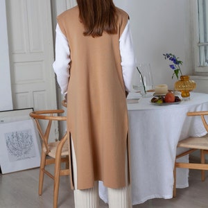 Merino Wool Sleeveless Jacket, Long Open Front Cardigan, Camel Knit Vest, Long Coat, Cape Coat, Casual Jacket, Fall Clothing, Frett image 9