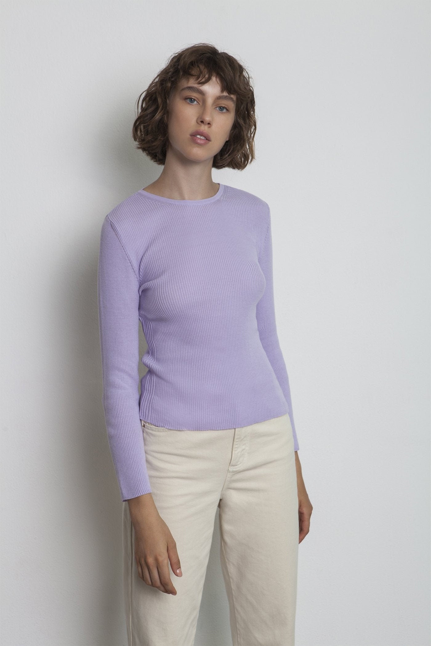 Women's Lilac Long Sleeve Shirt Knit Ribbed Top - Etsy UK