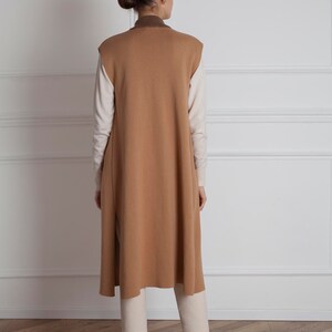 Merino Wool Sleeveless Jacket, Long Open Front Cardigan, Camel Knit Vest, Long Coat, Cape Coat, Casual Jacket, Fall Clothing, Frett image 4