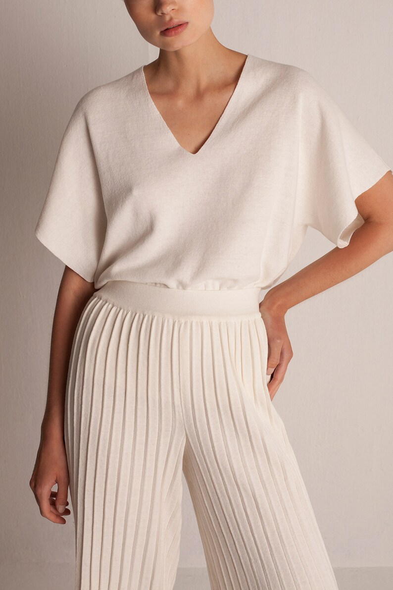 Women/'s Knit Pants Women/'s Knitwear Cotton Linen Pants LINEN PLEATED PANTS Off White Designer Trousers