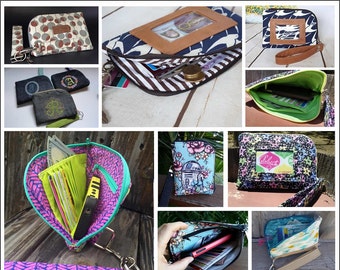 Puede incluir: Un collage de imágenes que muestran varios estilos de bolsas con cremallera y muñequeras. Las bolsas están hechas de diferentes telas y presentan una variedad de diseños, incluyendo patrones florales, geométricos y patrióticos. Algunas bolsas tienen ventanas transparentes, mientras que otras tienen un cierre de cremallera. Las bolsas son perfectas para llevar objetos pequeños como dinero en efectivo, tarjetas y llaves.