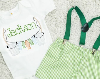 Frog Applique Shirt, Gingham Shorts for Baby Boys, Boy Frog Shirt, Gingham Boy Shorts, Frog Birthday Shirt, Personalized  Toddler Frog Shirt