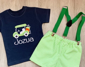 Chemise et short de golf Applique pour bébés garçons, chemises de golf garçon, shorts vichy garçon, chemises d'anniversaire de golf, chemises de golf personnalisées