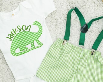 Frog Applique Shirt, Gingham Shorts for Baby Boys, Boy Frog Shirt, Gingham Boy Shorts, Frog Birthday Shirt, Personalized  Toddler Frog Shirt