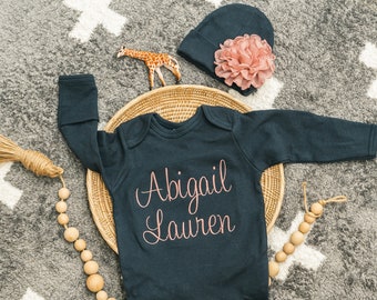 Baby Girl Coming Home Outfit Baby Girl Clothes Personalized Baby Girl Gift Personalized Baby Girl Outfit Newborn Girl Clothes Newborn Hat