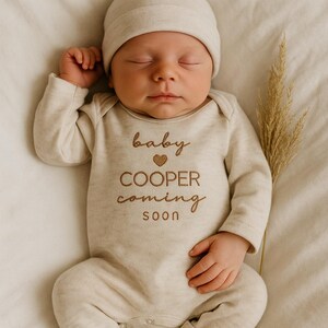 Baby announcement Bodysuit, Personalized Baby Bodysuit, Embroidered Baby Boy Outfit, Newborn Baby Shower Gift, Personalized natural Bodysuit