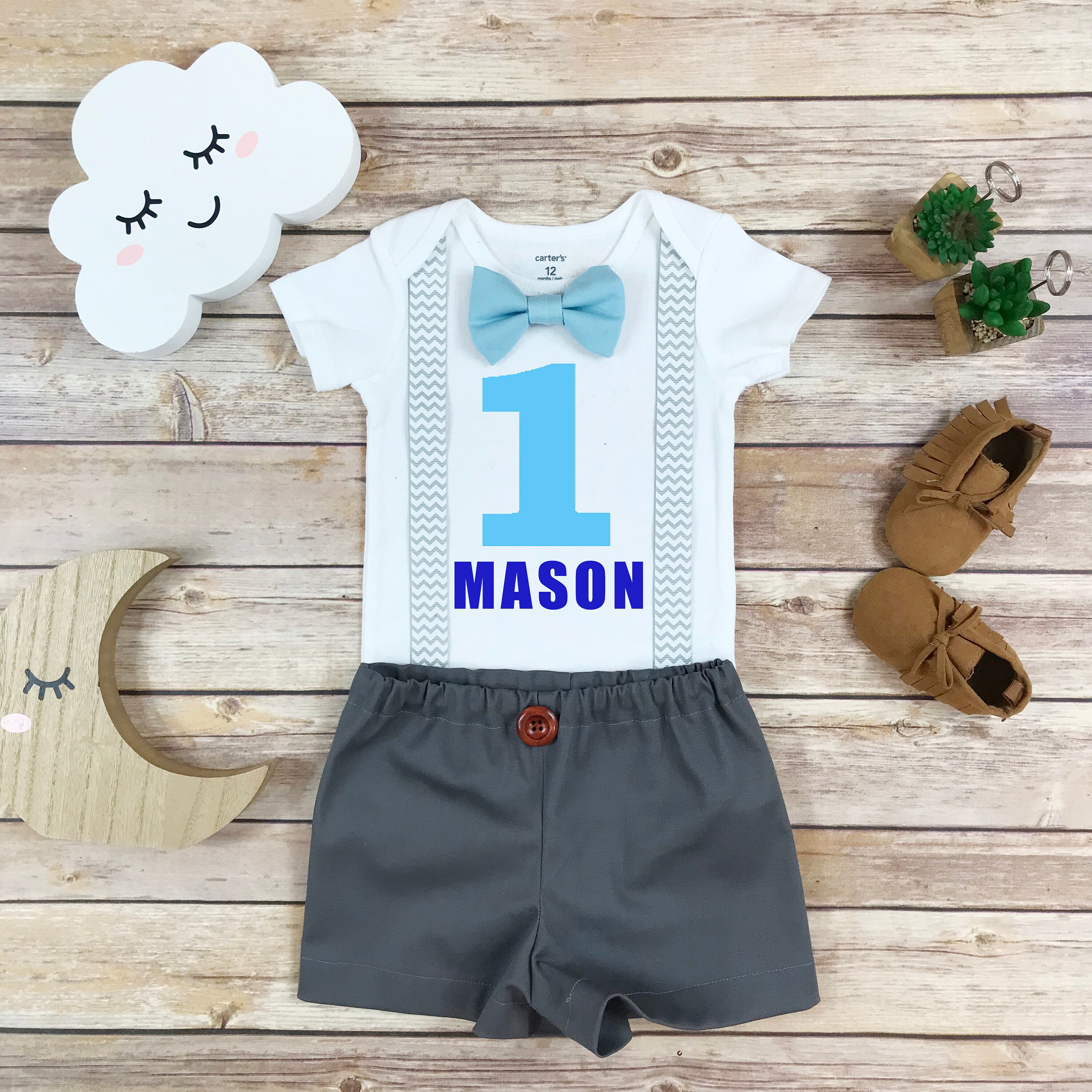 Boy suspenders and bow tie outfit First birthday outfit 1st Etsy