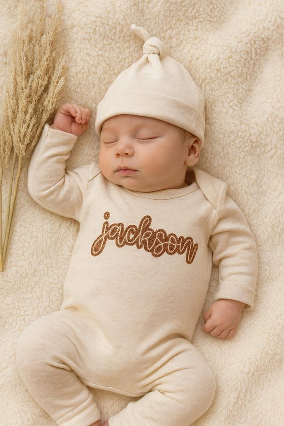 Personalized Embroidered Baby Romper and Hat Set, Personalized Baby Shower Gift, Personalized Newborn Romper, Embroidered Baby Boy Outfit