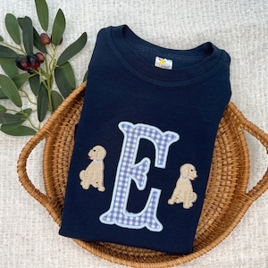 Monogram Bodysuit, Puppy Embroidered Boy Shirts, Boy Personalized Bodysuit, Personalized Monogram Shirts, Navy Short Sleeve, Gingham Shorts