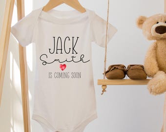 Custom Baby Announcement Bodysuit, Coming Soon Bodysuit, Newborn Baby Announcement Bodysuit, Personalized Bodysuit, Pregnancy Reveal Gift