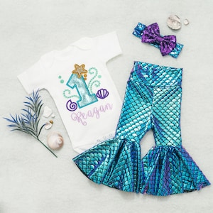 Mermaid Birthday Shirts, Bell Bottoms, 1st Birthday Girl Outfit, Girl Birthday Shirts, Birthday Girl Outfit, Mermaid Shirts, FREE SHIPPING