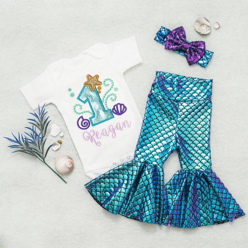Mermaid Birthday Shirts, Bell Bottoms, 1st Birthday Girl Outfit, Girl Birthday Shirts, Birthday Girl Outfit, Mermaid Shirts, Birthday Shirt