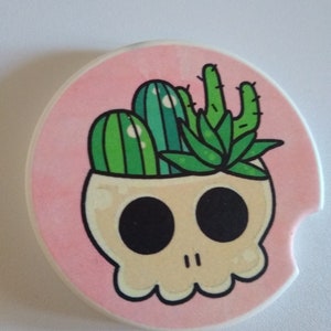 Kawaii Cactus Skull Car Coasters 2 pack, Kawaii Cacti Skull car coasters