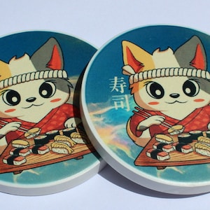 Kawaii Sushi Neko Car Coasters | Kawaii Sushi Cat Car Coasters