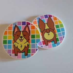 2 piece Kawaii Corgi Car Coaster, Kawaii Corgi butt car coasters pair