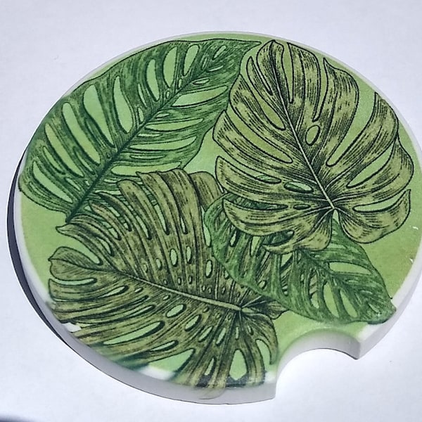 Monstera Leaves Car Coasters 2-pack | Tropical Leaf Car Coasters | Tropical Car Coasters