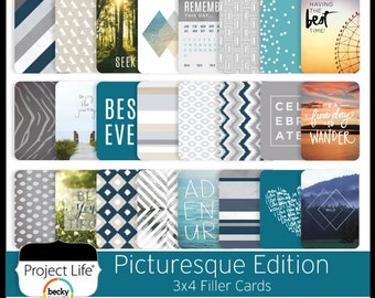 25 3x4 Planner Cards, OR 12 4x6 Planner Cards, Journal Cards, Project Life Cards, Becky Higgins Cards, Heidi Swapp - PICTURESQUE