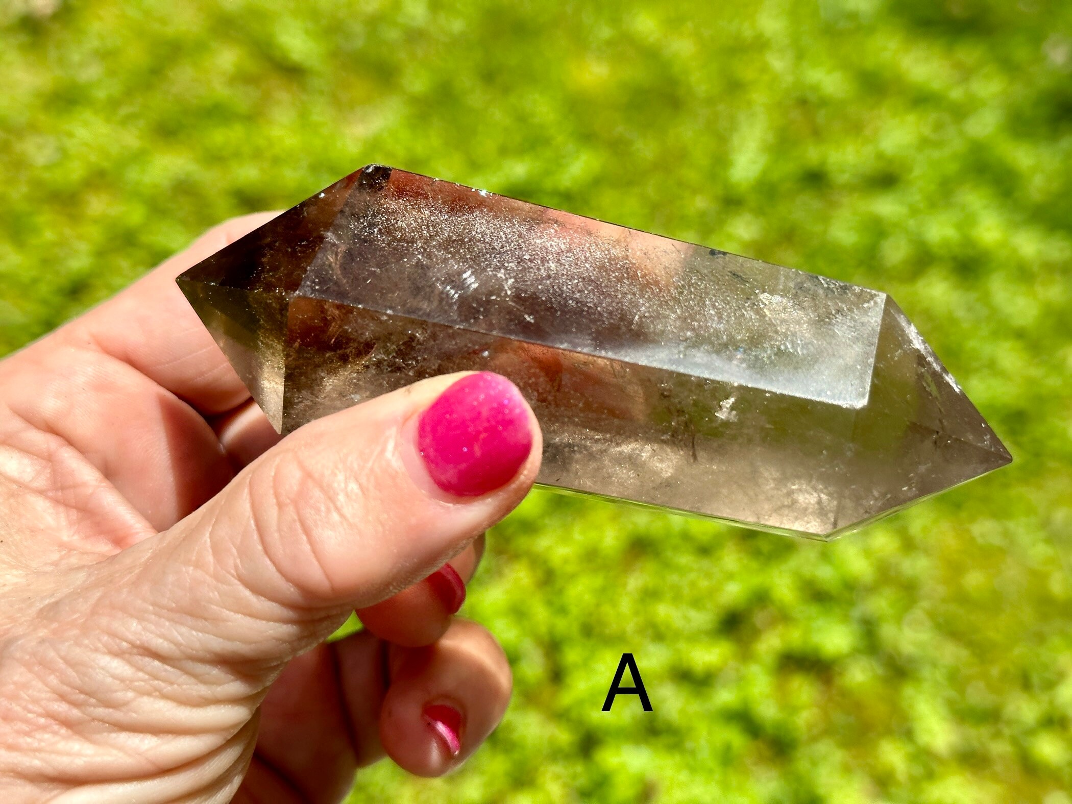 大きなポイント！両端が尖ったスモーキークォーツポイント、お好みで