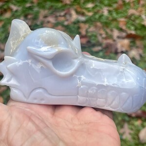 Blue Chalcedony Dragon Skull, BGD11/5, Blue Quartz Carved Dragon, Dragon Sculpture, Quartz Dragon, Dragon&#39;s Head Sculpture