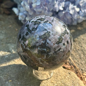 Indigo Gabbro Sphere, Ethically Mined, Mystic Merlinite, Indigo Gabbro, With Stand, IGs6/17, Intuition, Amplification, Protection, Grounding