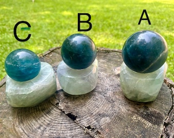 Rare! Blue Fluorite Sphere, Your Choice, With Stand, Blue Fluorite, Fluorite Crystal Ball, Throat, Crown & 3rd Eye Chakras, BFL8/16