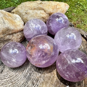 Amethyst Spheres, Amethyst, With Stand, Madagascar, Ethically Mined, Sparkles, Rainbows, Good Clarity, 3rd Eye & Crown Chakras, SPA7/18