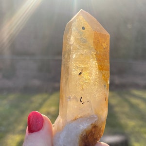 Arkansas Tangerine Quartz, With Stand, Raw Tangerine Quartz, Tangerine Quartz Cluster, Iridescence, Lower Chakras, QKA1/21