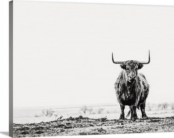 Take a Stand Wrapped Canvas, highlander cow print black and white, cow art, Highlander, cattle ranch, fine art print wall art, farmhouse art