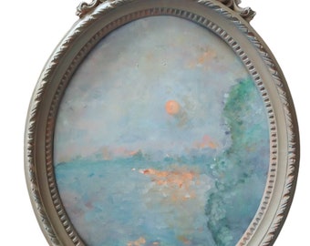 Original unique oil painting Le soleil couchant artist Marina Desportes art impressionism sea water sun France PARIS monet