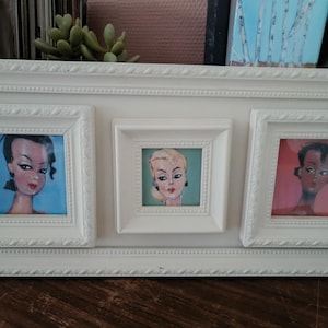 Pittura acrilica cornice opera d'arte Barbie collezione vintage Marina Desportes originale artista pittrice Francia pin up bambola retrò