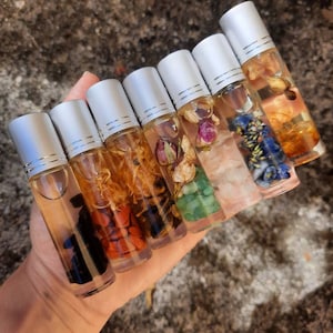 Óleo de chakra, óleo essencial, óleo perfumado, rolo de óleo essencial, aromaterapia, pedras semipreciosas, cristais